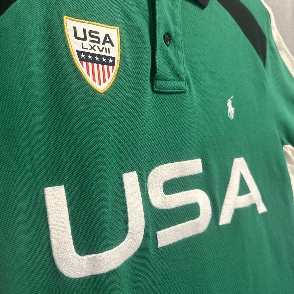 Polo‎ Ralph Lauren USA LXVII #3 Rugby Polo Shirt Custom Fit Mens Small Green